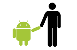 Foto do Android de mãos dadas com um humano